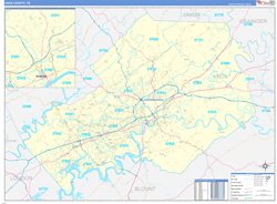 Knox County, TN Wall Map Zip Code Basic Style 2024