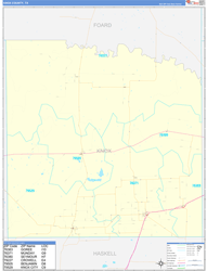Knox County, TX Wall Map Zip Code Basic Style 2024