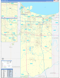 Lake County, IN Wall Map Zip Code Basic Style 2024