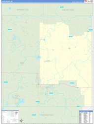 Lake County, MI Wall Map Zip Code Basic Style 2024