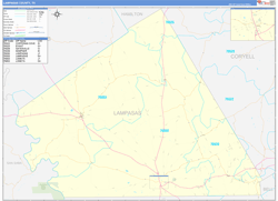 Lampasas County, TX Wall Map Zip Code Basic Style 2024