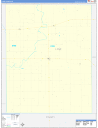 Lane County, KS Wall Map Zip Code Basic Style 2024