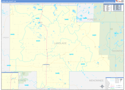 Langlade County, WI Wall Map Zip Code Basic Style 2024