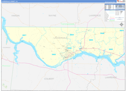 Lauderdale County, AL Wall Map Zip Code Basic Style 2024