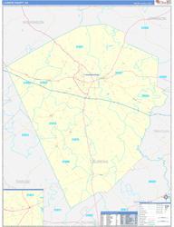 Laurens County, GA Wall Map Zip Code Basic Style 2024