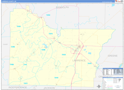 Lawrence County, AR Wall Map Zip Code Basic Style 2024