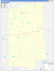 Lawrence County, MS Wall Map Zip Code Basic Style 2024