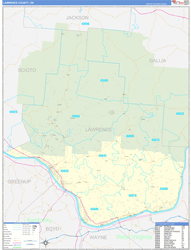 Lawrence County, OH Wall Map Zip Code Basic Style 2024