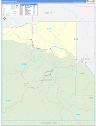 Lawrence County, SD Wall Map Zip Code Basic Style 2024