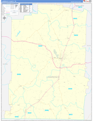 Lawrence County, TN Wall Map Zip Code Basic Style 2024