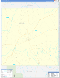 Leake County, MS Wall Map Zip Code Basic Style 2024