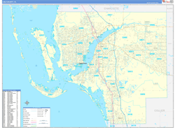 Lee County, FL Wall Map Zip Code Basic Style 2023