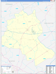 Lee County, SC Wall Map Zip Code Basic Style 2024