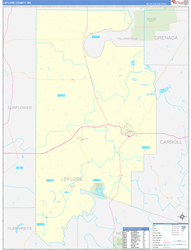 Leflore County, MS Wall Map Zip Code Basic Style 2024