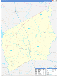 Leon County, TX Wall Map Zip Code Basic Style 2024