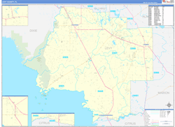 Levy County, FL Wall Map Zip Code Basic Style 2024