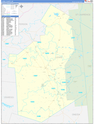 Lewis County, NY Wall Map Zip Code Basic Style 2024
