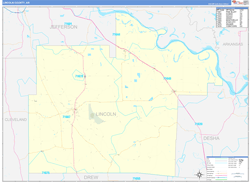 Lincoln County, AR Wall Map Zip Code Basic Style 2024