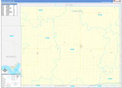 Lincoln County, KS Wall Map Zip Code Basic Style 2024