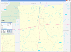 Lincoln County, MS Wall Map Zip Code Basic Style 2024