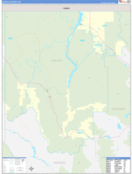 Lincoln County, MT Wall Map Zip Code Basic Style 2023