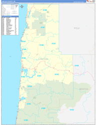 Lincoln County, OR Wall Map Zip Code Basic Style 2024