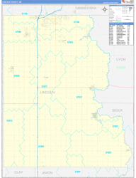 Lincoln County, SD Wall Map Zip Code Basic Style 2024