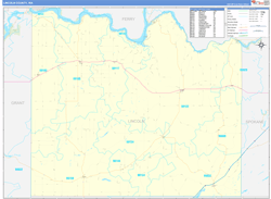 Lincoln County, WA Wall Map Zip Code Basic Style 2024