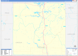 Lincoln County, WI Wall Map Zip Code Basic Style 2024