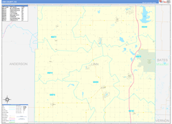 Linn County, KS Wall Map Zip Code Basic Style 2024