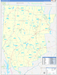 Litchfield County, CT Wall Map Zip Code Basic Style 2024