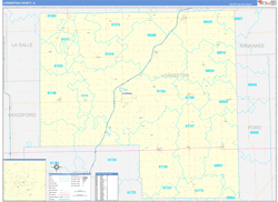 Livingston County, IL Wall Map Zip Code Basic Style 2024