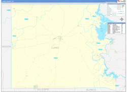 Llano County, TX Wall Map Zip Code Basic Style 2024