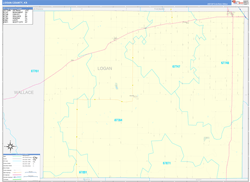 Logan County, KS Wall Map Zip Code Basic Style 2024