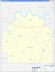 Lowndes County, AL Wall Map Zip Code Basic Style 2024