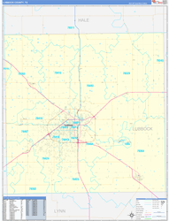 Lubbock County, TX Wall Map Zip Code Basic Style 2024