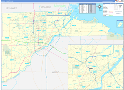 Lucas County, OH Wall Map Zip Code Basic Style 2024
