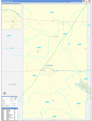 Lyon County, KS Wall Map Zip Code Basic Style 2024