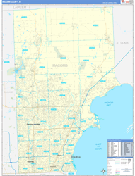 Macomb County, MI Wall Map Zip Code Basic Style 2024