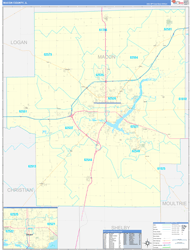 Macon County, IL Wall Map Zip Code Basic Style 2024