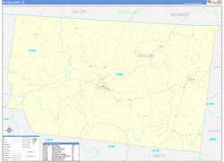 Macon County, TN Wall Map Zip Code Basic Style 2024