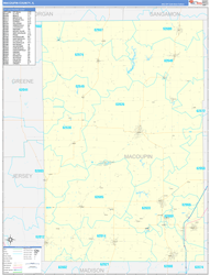 Macoupin County, IL Wall Map Zip Code Basic Style 2024
