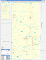 Madison County, IN Wall Map Zip Code Basic Style 2024