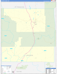 Madison County, MO Wall Map Zip Code Basic Style 2024
