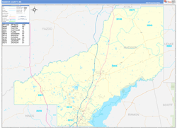 Madison County, MS Wall Map Zip Code Basic Style 2024