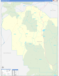 Madison County, MT Wall Map Zip Code Basic Style 2024