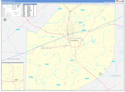 Madison County, TN Wall Map Zip Code Basic Style 2024