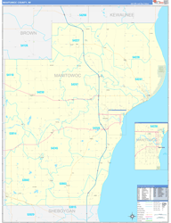 Manitowoc County, WI Wall Map Zip Code Basic Style 2024