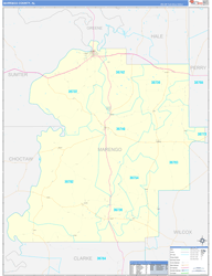Marengo County, AL Wall Map Zip Code Basic Style 2024