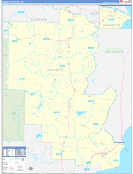 Marinette County, WI Wall Map Zip Code Basic Style 2024
